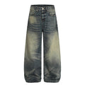 Retro Washed Yellow Mud Dyed Wide Leg Jeans