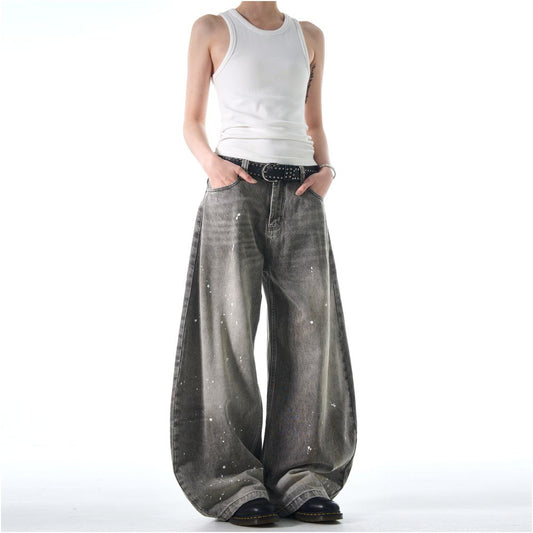 MADWATCH American Street Inkwashed Jeans Retro Rascal Handsome Vintage Wide Leg Crooked Pants Ins image 3