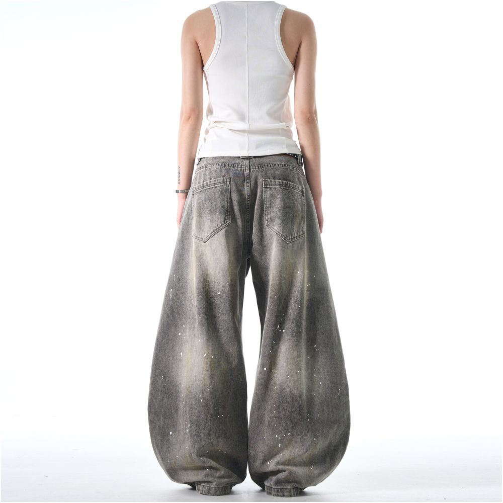 MADWATCH American Street Inkwashed Jeans Retro Rascal Handsome Vintage Wide Leg Crooked Pants Ins image 4