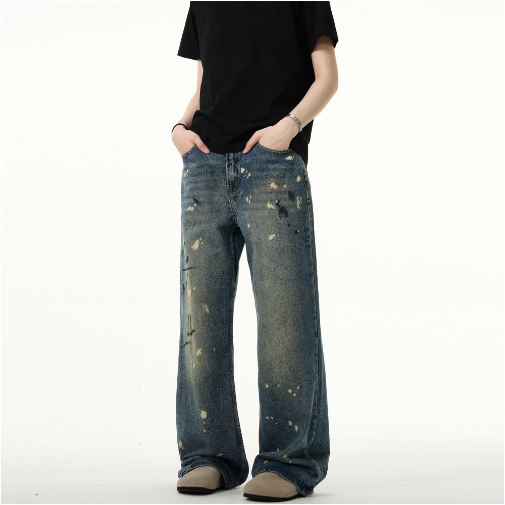MADWITCH new retro splashed ink straight leg jeans men s American dirtyfit washed and worn casual pants image 2