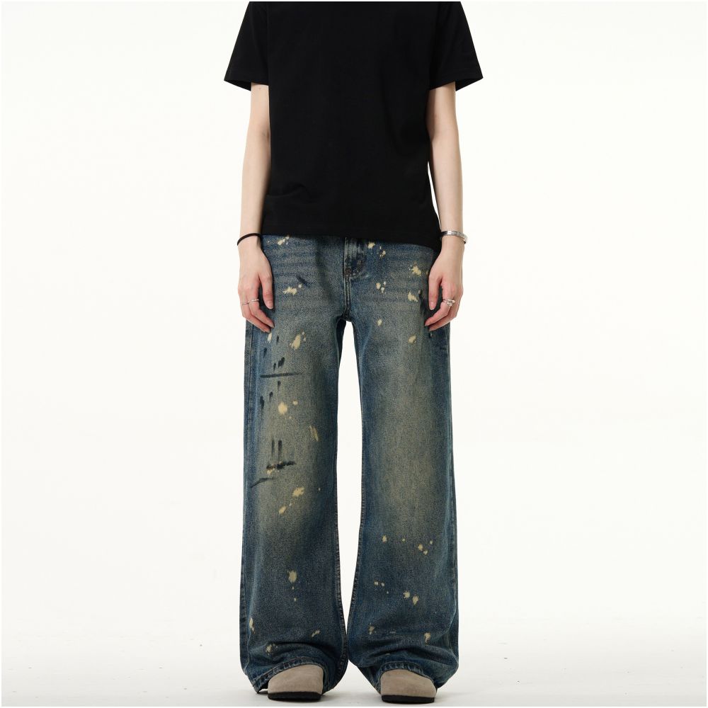 MADWITCH new retro splashed ink straight leg jeans men s American dirtyfit washed and worn casual pants image 3