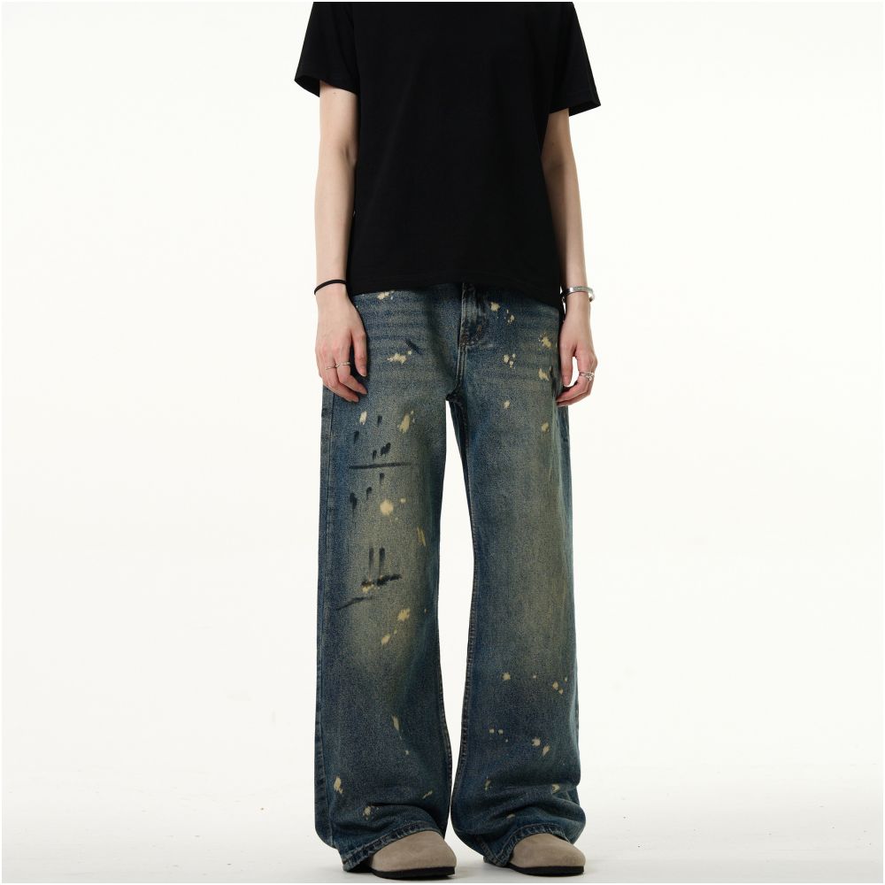 MADWITCH new retro splashed ink straight leg jeans men s American dirtyfit washed and worn casual pants image 4