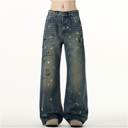 Retro Hand-Painted Micro Flared Denim Jeans