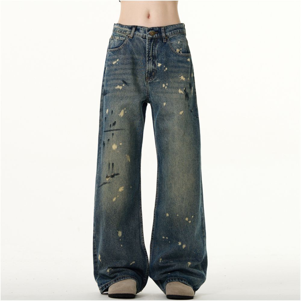 Retro Hand-Painted Micro Flared Denim Jeans
