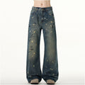 Retro Hand-Painted Micro Flared Denim Jeans