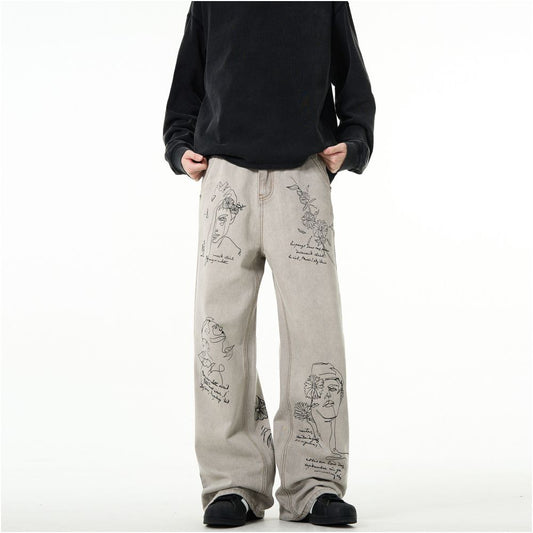 MADWITCH original denim jeans retro hand painted micro flared denim pants vintage style trendy men s pants image 5