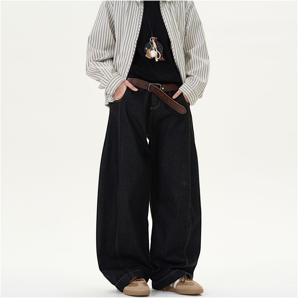 MADWITCH black wide leg jeans American retro denim pants unisex straight leg loose jeans image 1