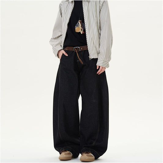 MADWITCH black wide leg jeans American retro denim pants unisex straight leg loose jeans image 2