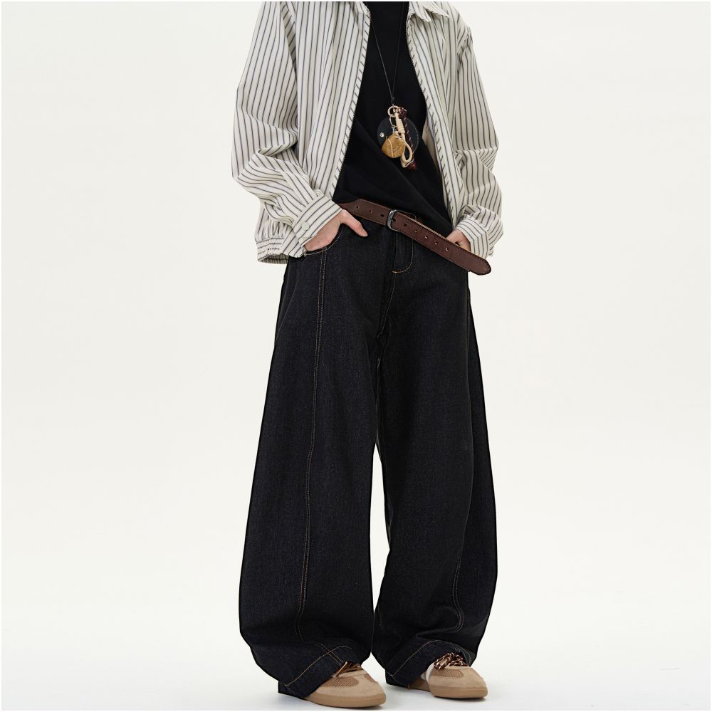 MADWITCH black wide leg jeans American retro denim pants unisex straight leg loose jeans image 3