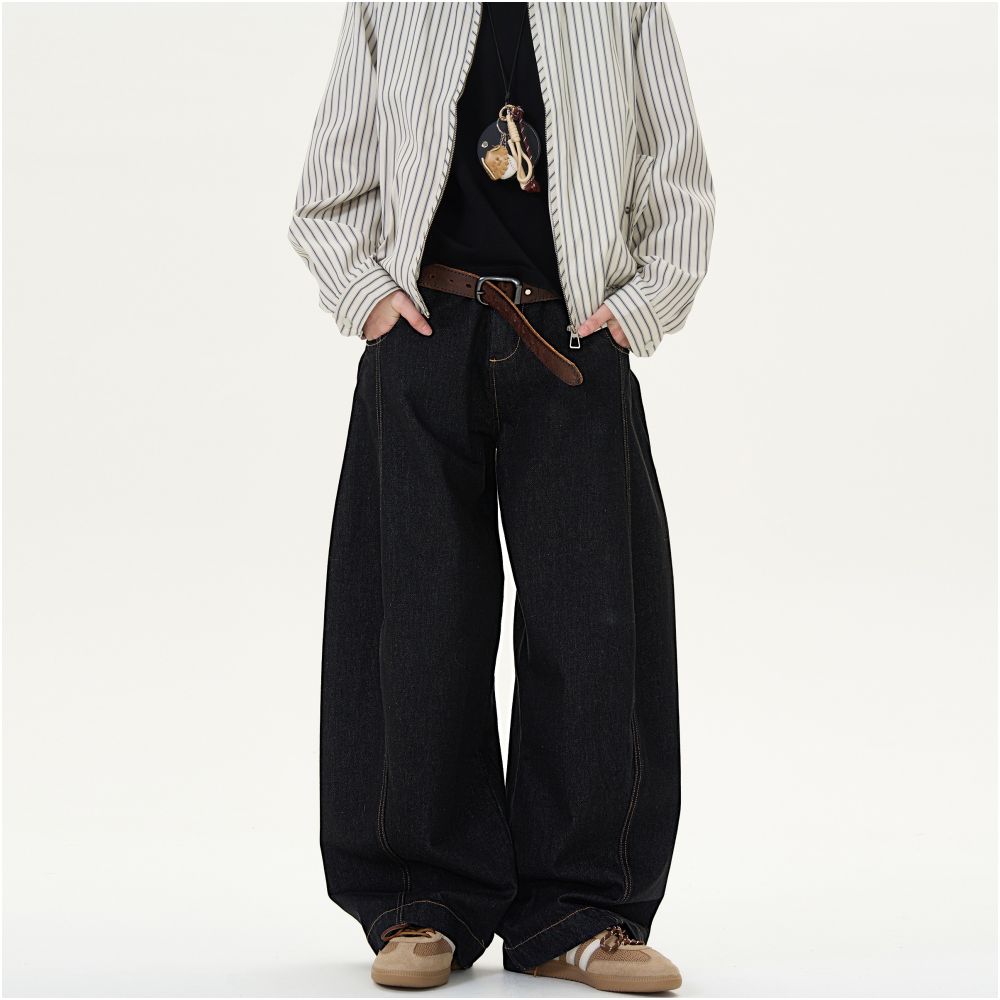 MADWITCH black wide leg jeans American retro denim pants unisex straight leg loose jeans image 5