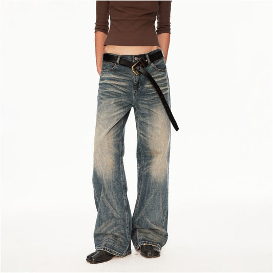 MADWITCH vintage high street washed cat whiskers distressed jeans for men and women loose straight leg and stylish design pants image 0