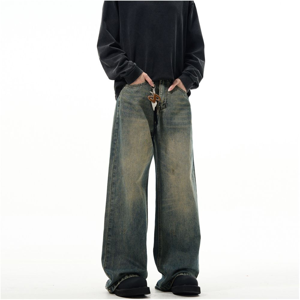 MADWITCH American cleanfit casual straight leg wide leg jeans for men s vintage vintage loose pants image 2