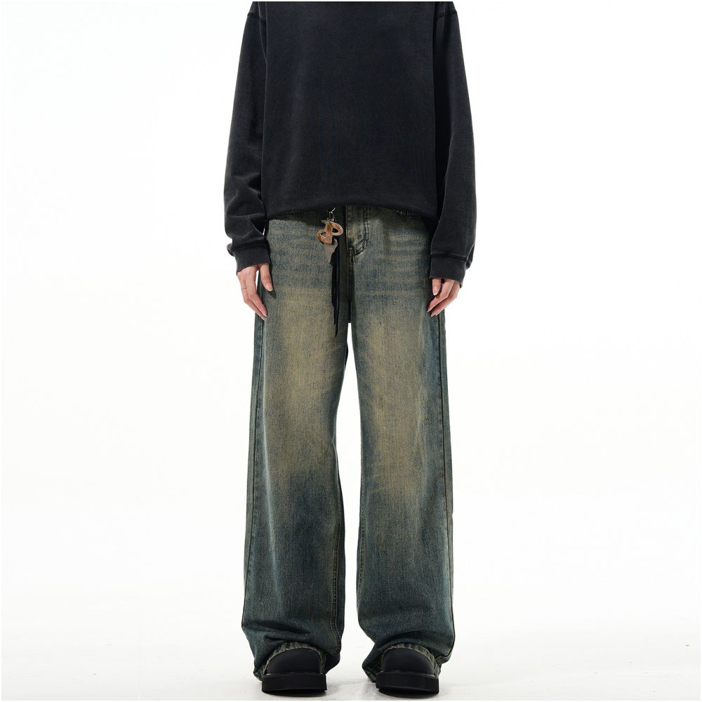 MADWITCH American cleanfit casual straight leg wide leg jeans for men s vintage vintage loose pants image 3