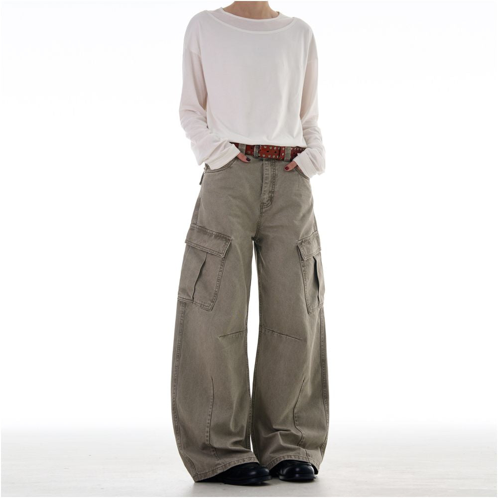 MADWITCH American high street workwear casual pants for men and women loose and wide leg with multiple pockets deconstructed washed and worn pants image 2