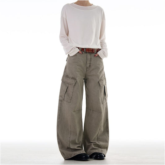 MADWITCH American high street workwear casual pants for men and women loose and wide leg with multiple pockets deconstructed washed and worn pants image 2