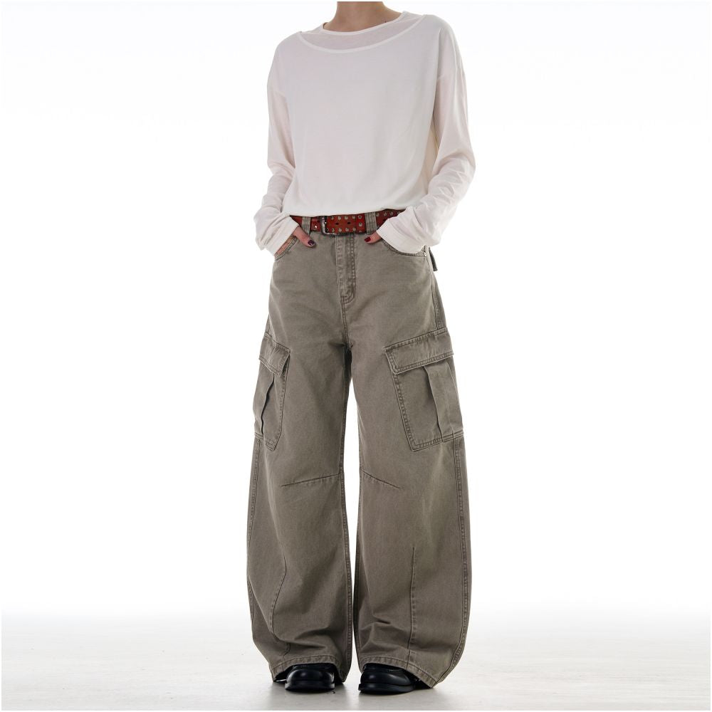 MADWITCH American high street workwear casual pants for men and women loose and wide leg with multiple pockets deconstructed washed and worn pants image 3