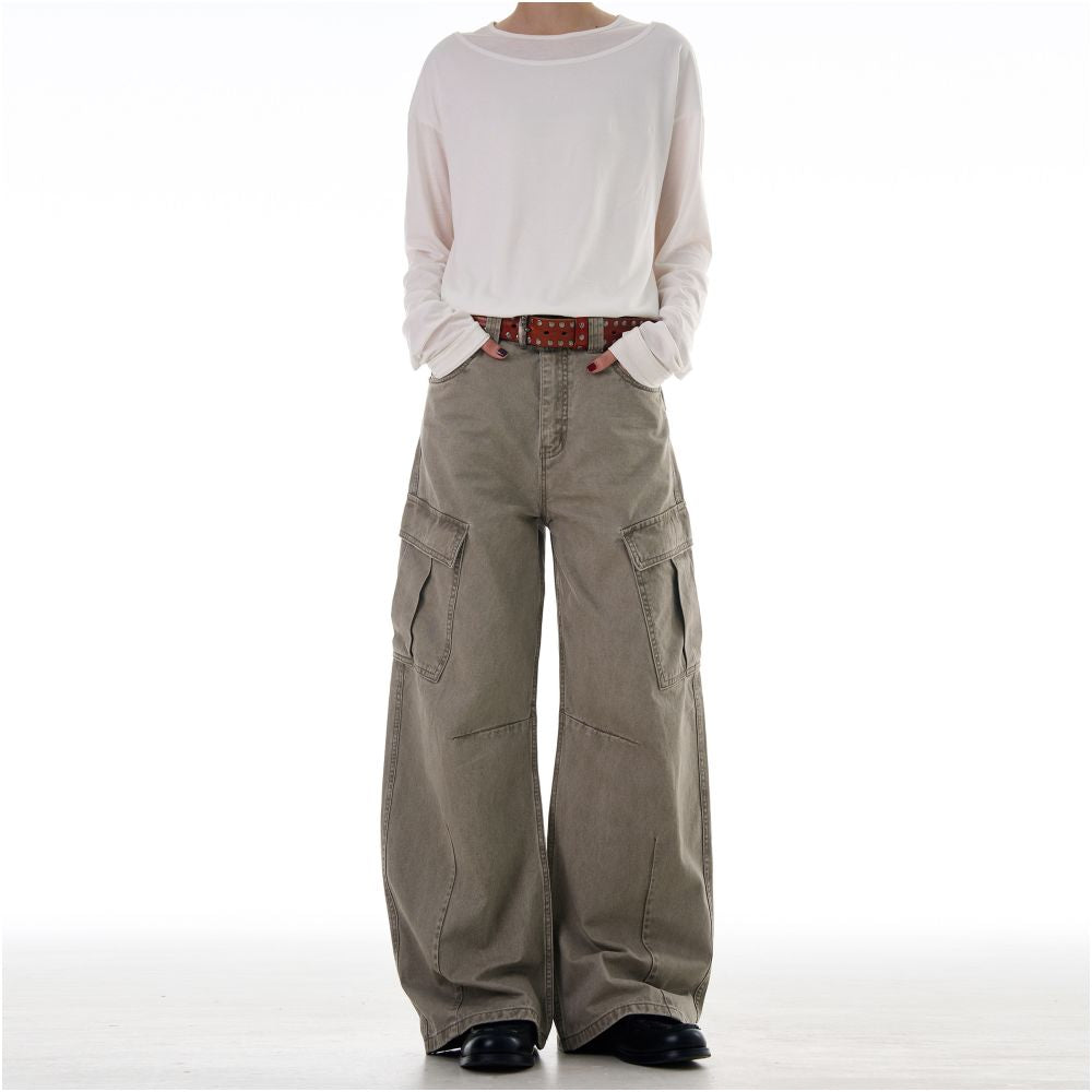 MADWITCH American high street workwear casual pants for men and women loose and wide leg with multiple pockets deconstructed washed and worn pants image 0