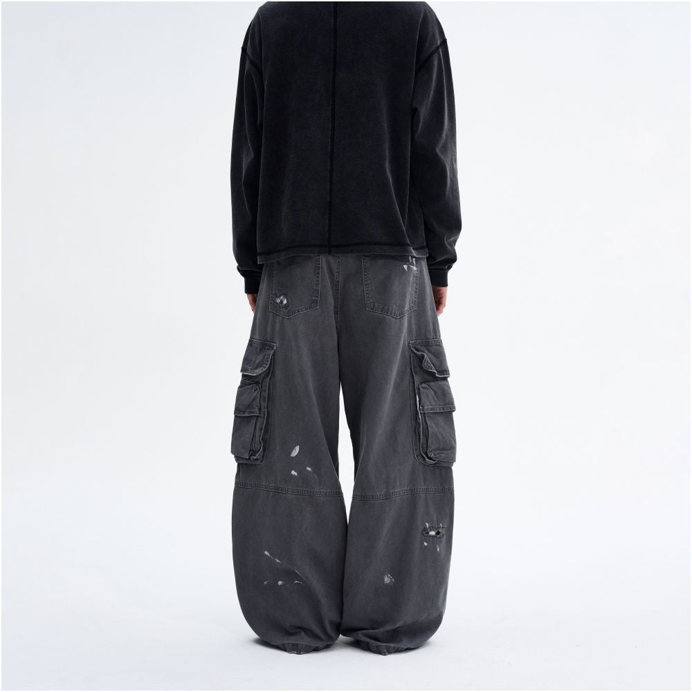 MADWITCH American washed ink distressed repair program work pants for men and women loose straight leg high street ruff and handsome casual pants image 5