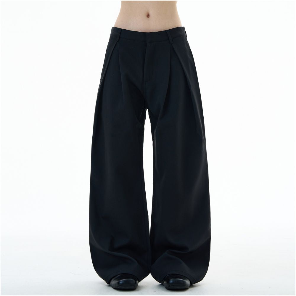 MADWITCH retro niche design double pleated casual trousers for men and women loose wide leg straight leg pants trendy image 5