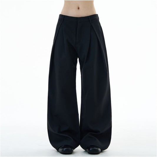 MADWITCH retro niche design double pleated casual trousers for men and women loose wide leg straight leg pants trendy image 5