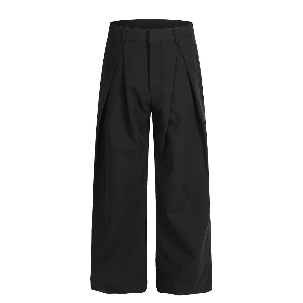 Retro Double Pleated Wide Leg Trousers