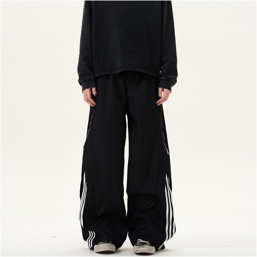 MADWITCH American retro three bar striped casual pants for men and women loose casual side zipper design with a sense of pants image 3