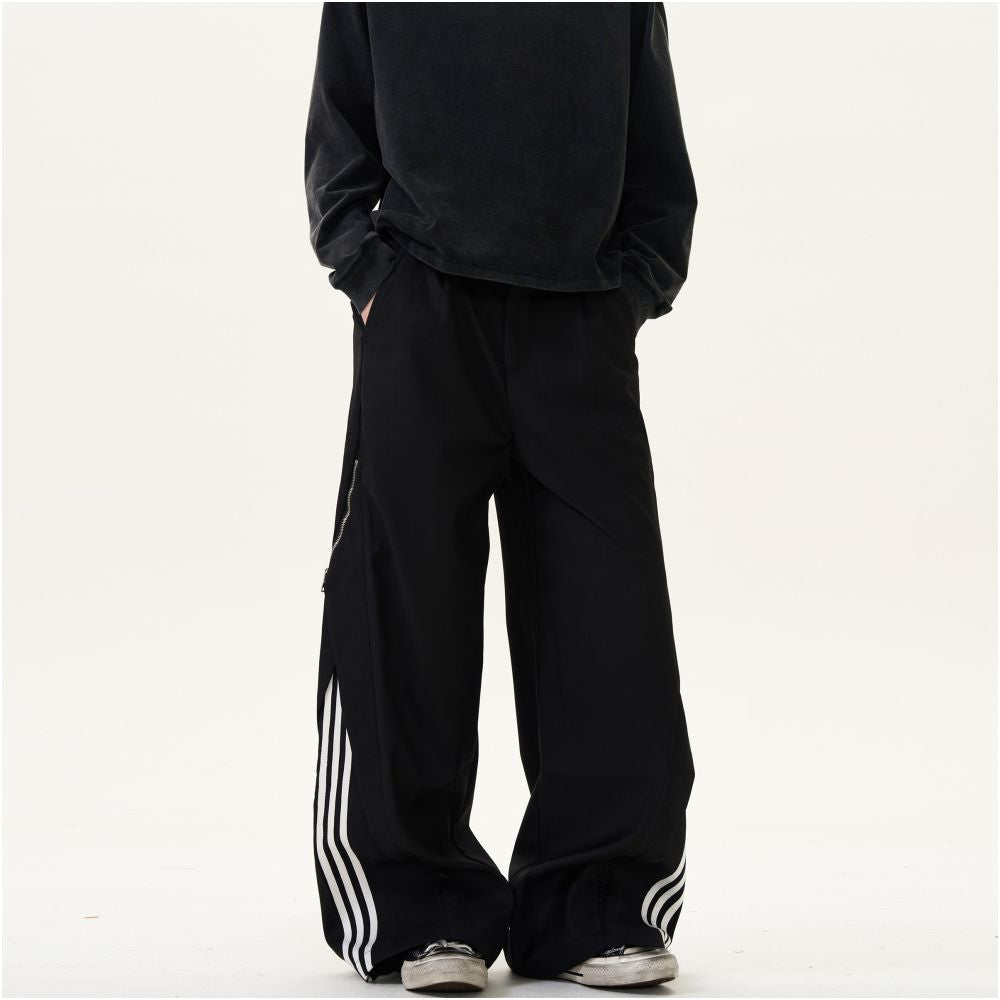 MADWITCH American retro three bar striped casual pants for men and women loose casual side zipper design with a sense of pants image 0