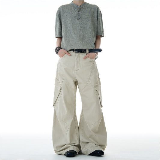 MADWITCH American retro deconstruction large pocket casual work pants for men and women loose wide leg vintage pants image 1