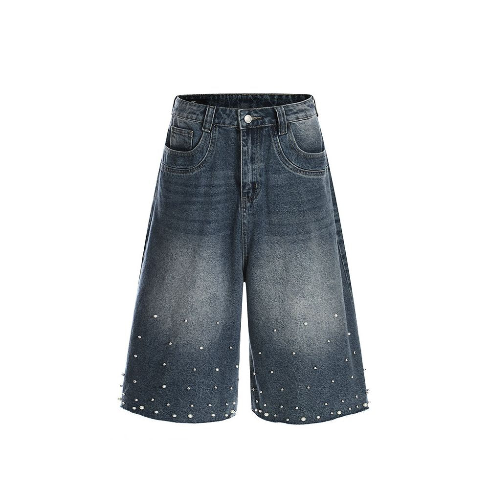 American High Street Nail Bead Denim Cropped Shorts