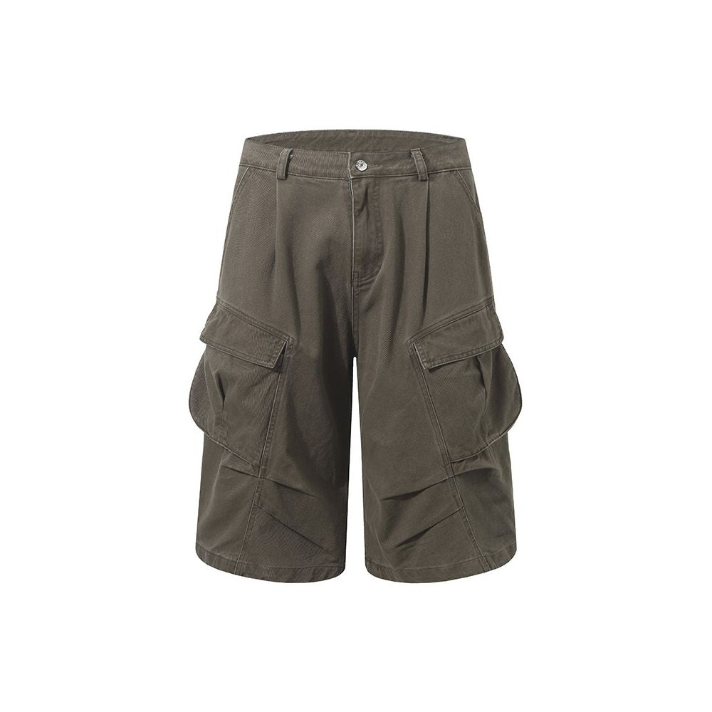 American Retro Pleated Large Pocket Cargo Shorts