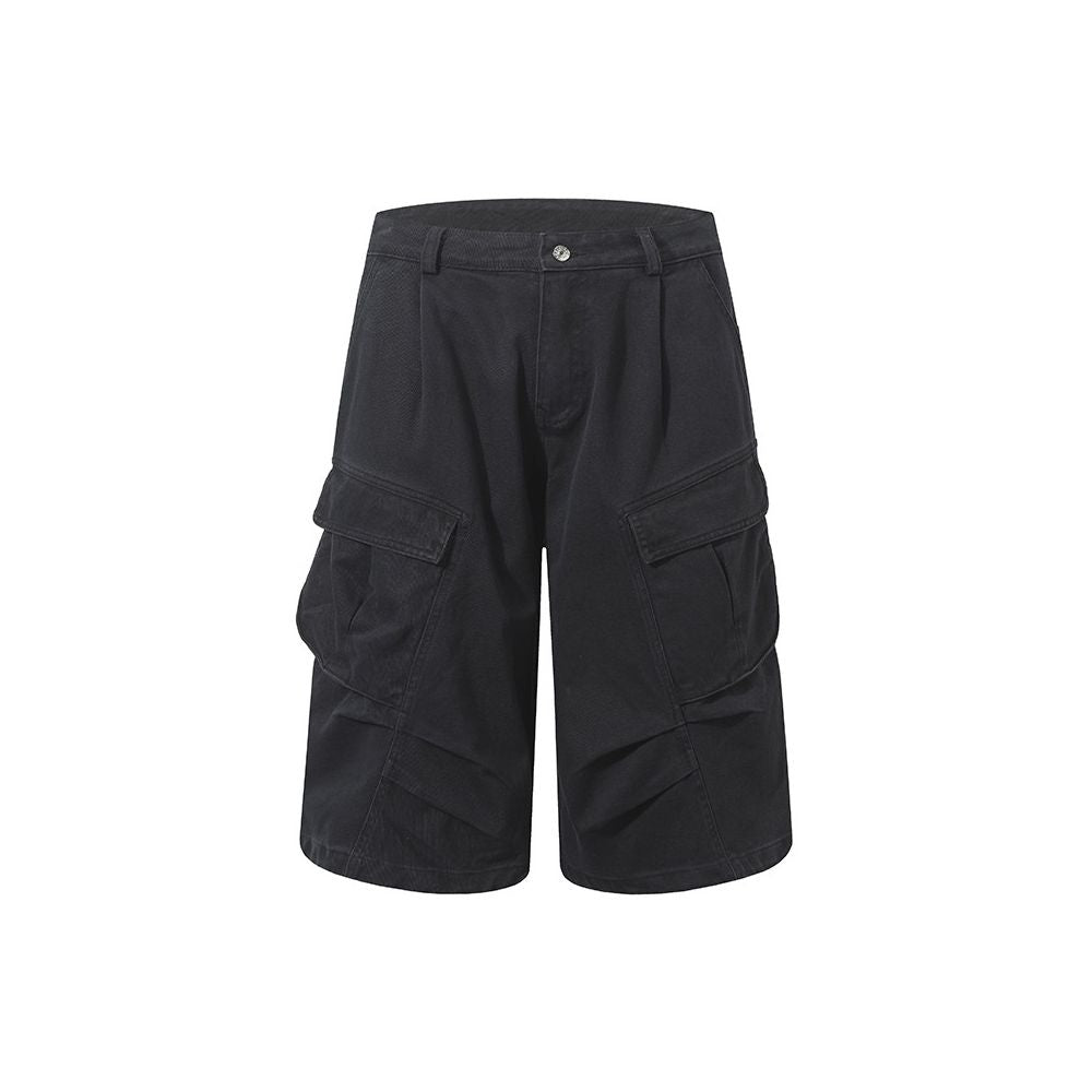 American Retro Pleated Large Pocket Cargo Shorts