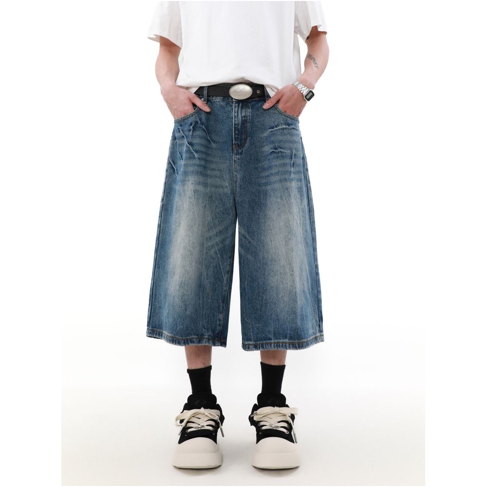 MRNEARLY American Retro Relaxed Loose Denim Shorts Men s Summer Design Couple Trendy Five Point Pants image 0