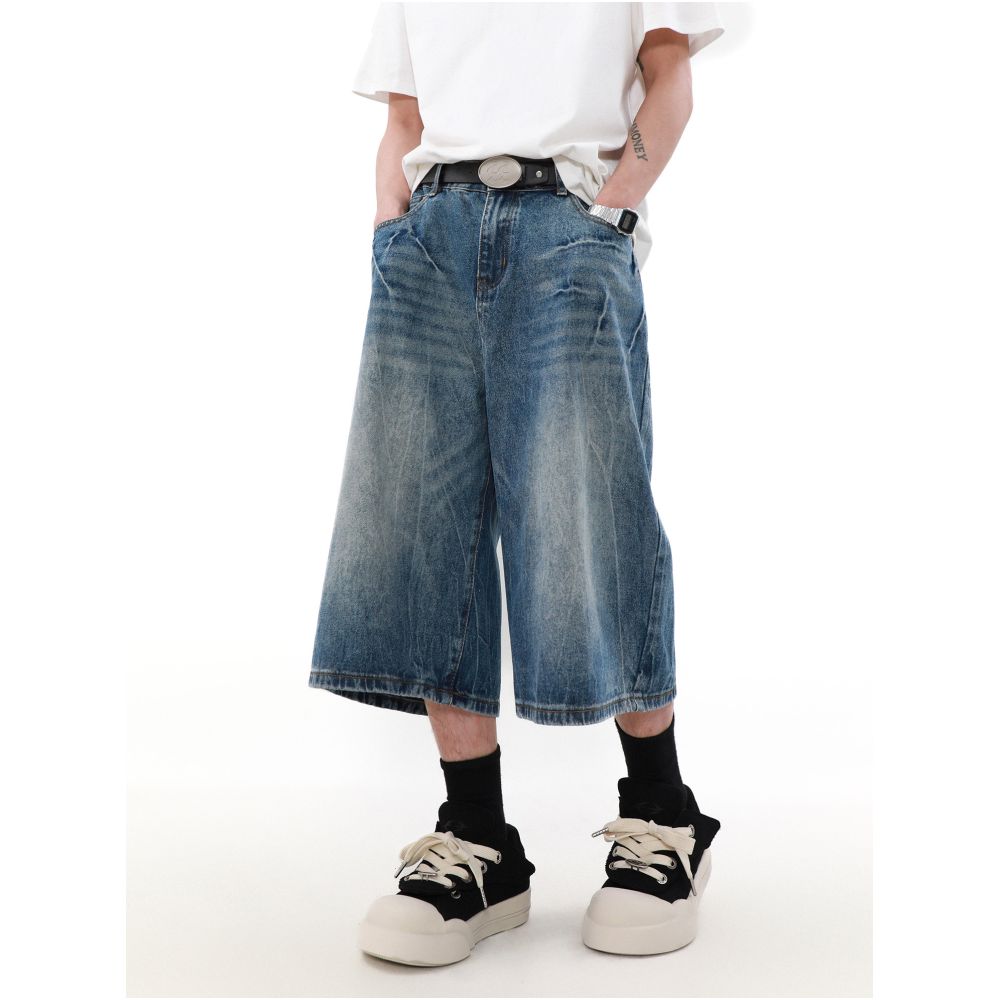 MRNEARLY American Retro Relaxed Loose Denim Shorts Men s Summer Design Couple Trendy Five Point Pants image 1