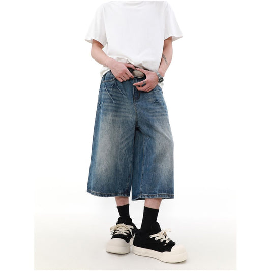 MRNEARLY American Retro Relaxed Loose Denim Shorts Men s Summer Design Couple Trendy Five Point Pants image 3