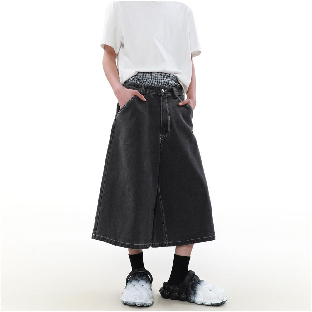 MRNEARLY American Retro Jeans Men s Trendy Street Buster Handsome Summer Pants Straight Tube Loose Wide Leg cropped Pants image 2