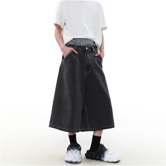 MRNEARLY American Retro Jeans Men s Trendy Street Buster Handsome Summer Pants Straight Tube Loose Wide Leg cropped Pants image 2