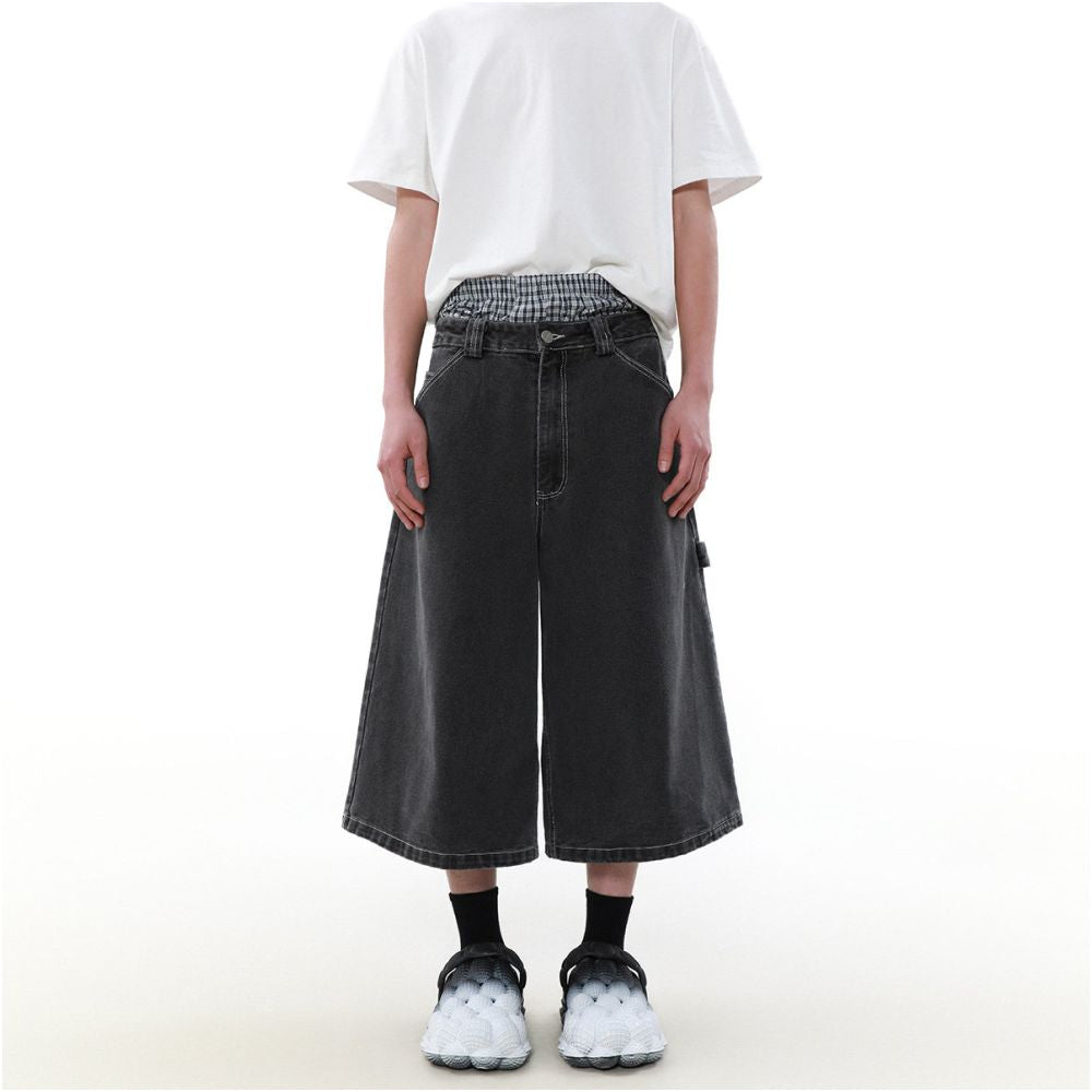 MRNEARLY American Retro Jeans Men s Trendy Street Buster Handsome Summer Pants Straight Tube Loose Wide Leg cropped Pants image 3