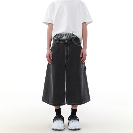 MRNEARLY American Retro Jeans Men s Trendy Street Buster Handsome Summer Pants Straight Tube Loose Wide Leg cropped Pants image 3