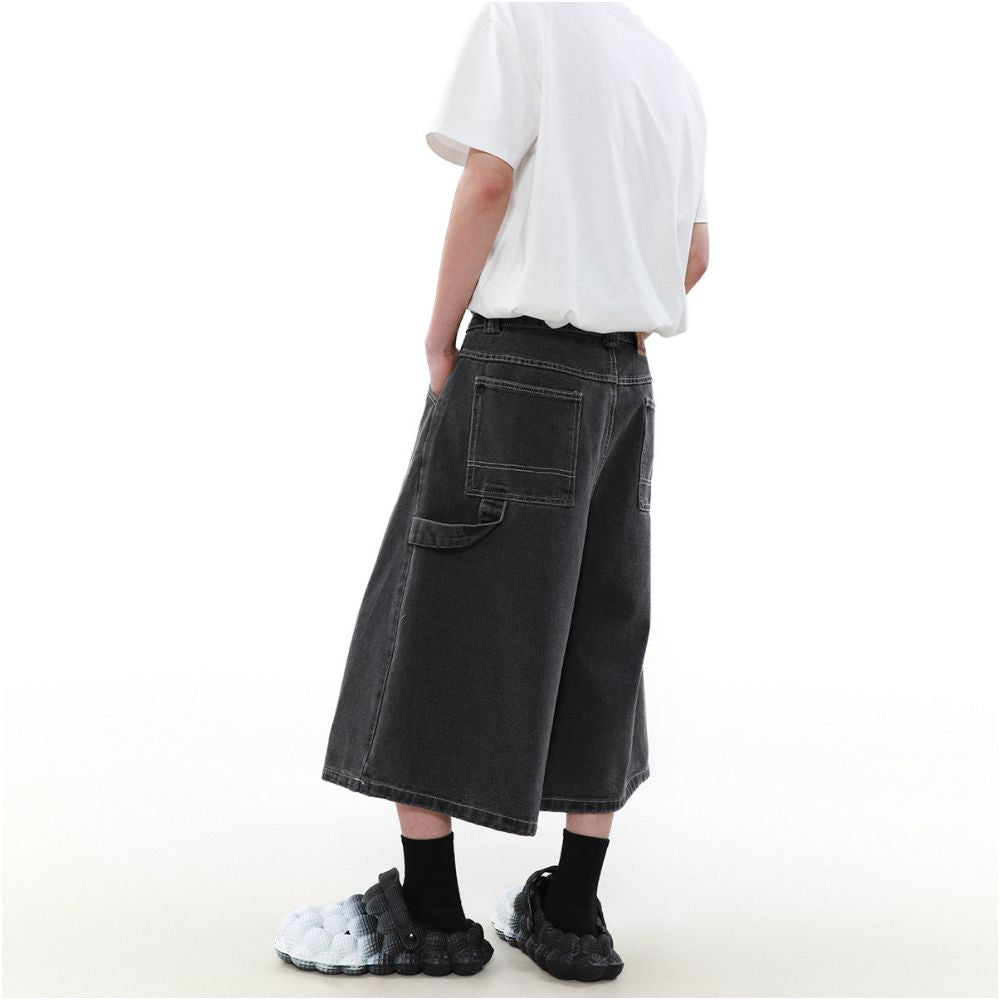 MRNEARLY American Retro Jeans Men s Trendy Street Buster Handsome Summer Pants Straight Tube Loose Wide Leg cropped Pants image 4