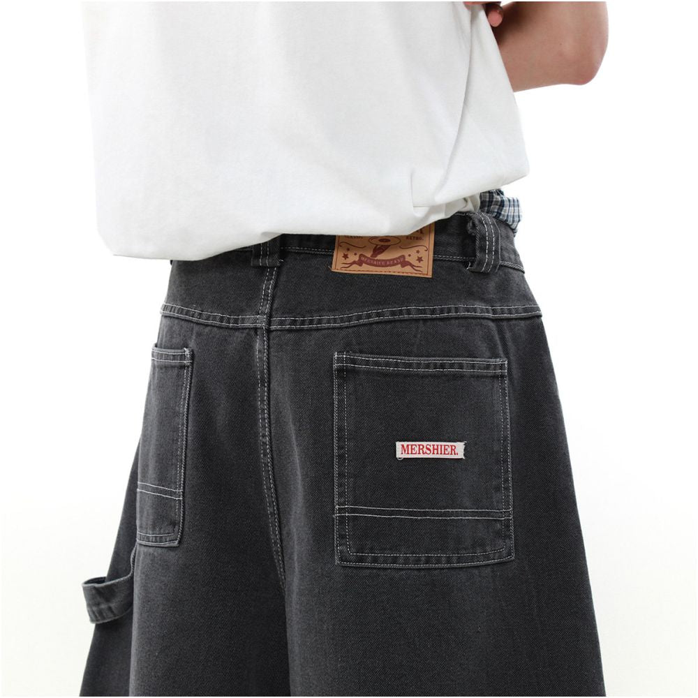 MRNEARLY American Retro Jeans Men s Trendy Street Buster Handsome Summer Pants Straight Tube Loose Wide Leg cropped Pants image 5