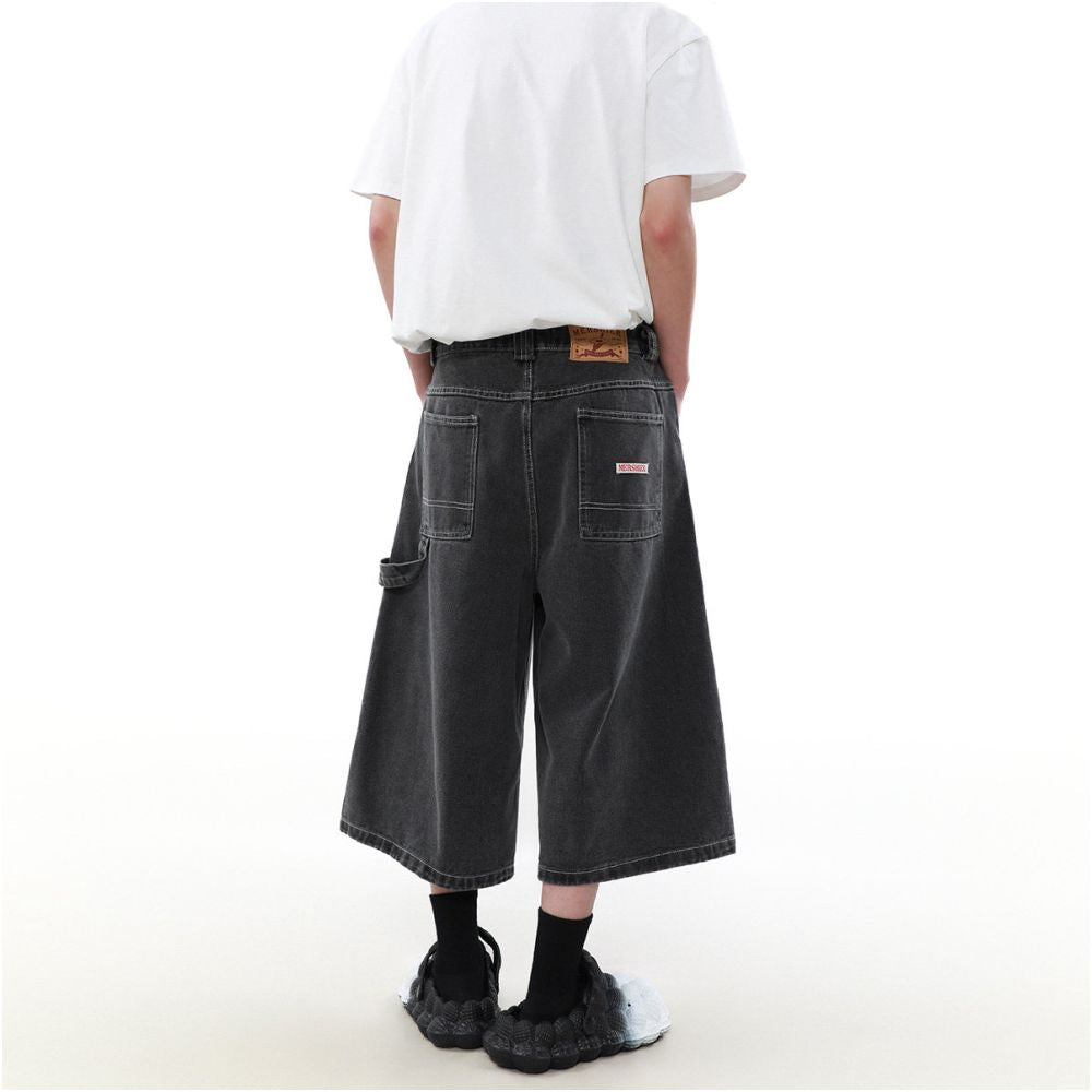 MRNEARLY American Retro Jeans Men s Trendy Street Buster Handsome Summer Pants Straight Tube Loose Wide Leg cropped Pants image 0