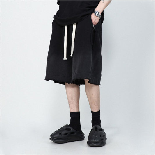 MRNEARLY American retro drawstring high street shorts trendy brand casual summer men s pants high end five quarter pants image 1