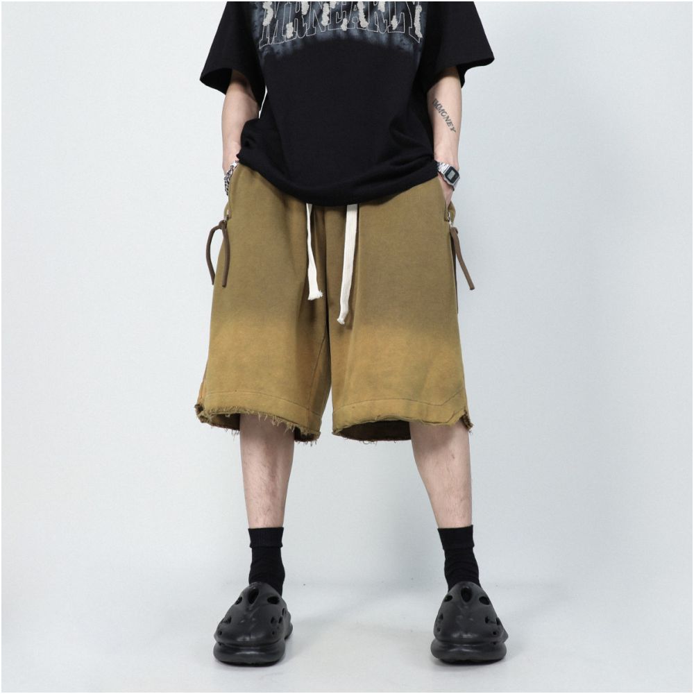 MRNEARLY American retro drawstring high street shorts trendy brand casual summer men s pants high end five quarter pants image 3