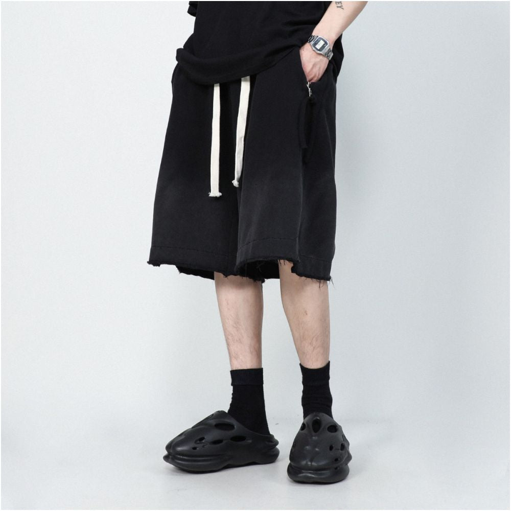 MRNEARLY American retro drawstring high street shorts trendy brand casual summer men s pants high end five quarter pants image 0