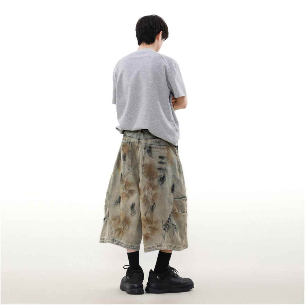 MRNEARLY American High Street Wasteland Feng Shui Wash Dirty Dyeing Jeans Men s Design Sense Niche Wide Leg Seven Cent Pants image 4