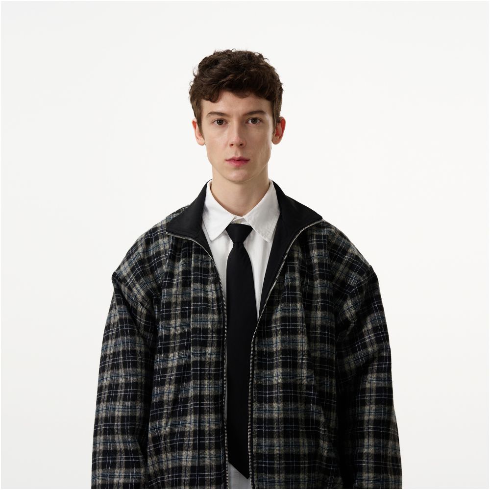 MADWITCH s new double sided plaid jacket for men and women loose and casual versatile for couples retro zipper jacket trendy image 5