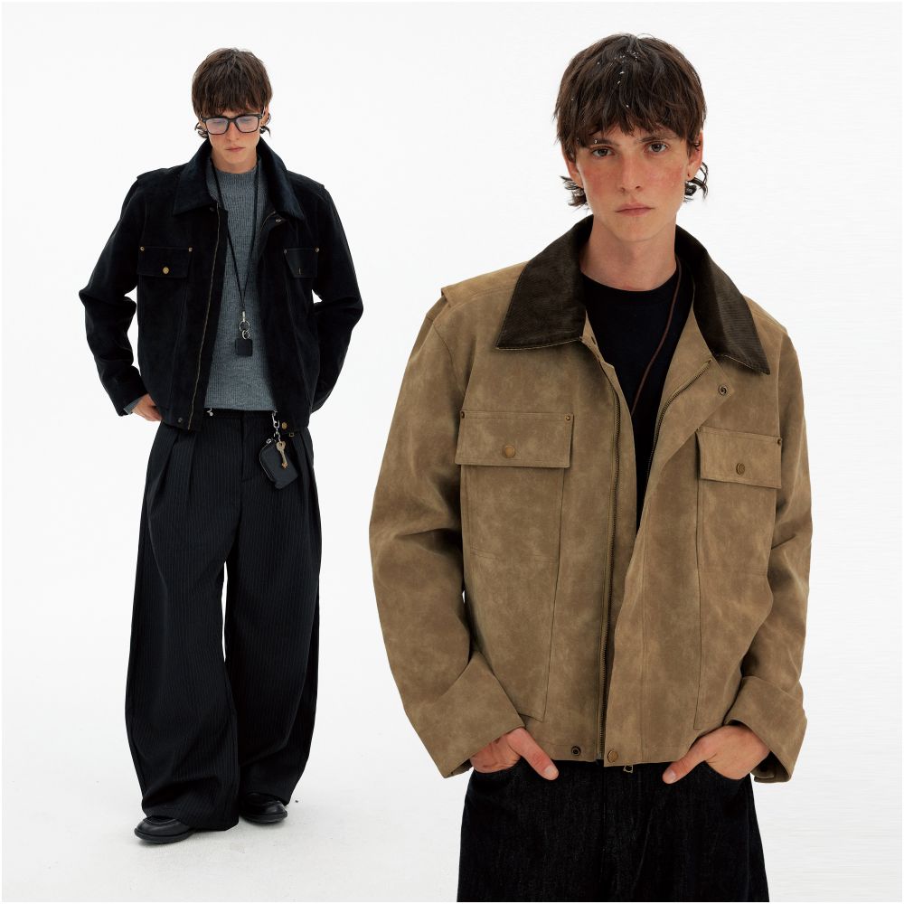 MADWITCH American Retro Deconstructed Suede Corduroy Collar Jacket for Men and Women Casual Old Money Style High End Sensation Jacket image 0