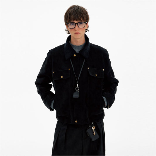 American Retro Deconstructed Suede Corduroy Collar Jacket
