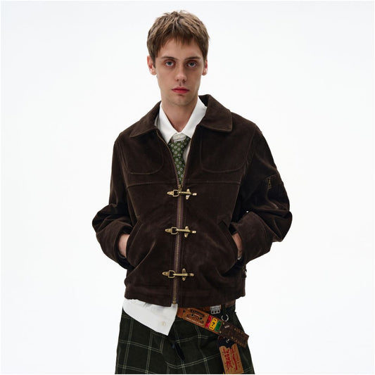 MADWITCH deconstructive splicing airplane buckle short jacket for men and women vintage vintage suede jacket ins image 4