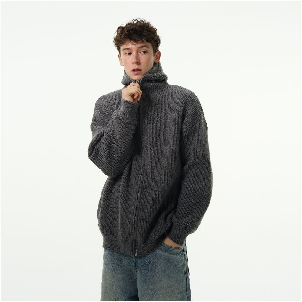 MADWITCH autumn and winter lazy style hooded sweater for men and women clean fit retro cardigan jacket youthful and energetic style image 2